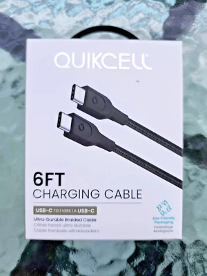 QUIKCELL   6ft FAST CHARGE CABLE USB-C to USB-C BLACK $ALE...$13.75 - Image 1 of 4