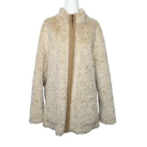 Vintage 90s cream faux fur and tan faux suede reversible jacket XL - Picture 1 of 9