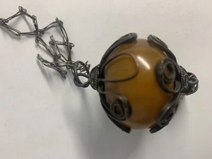 Ethnic Large Butterscotch Egg Yolk Bakelite Amber Bead Silver - Picture 1 of 10