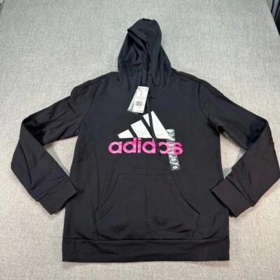 Adidas Sudadera con Capucha Niñas Grande 16-18 Negro Pullover Polar Rosa Logo Nuevo con Etiquetas Foto 1 de 4