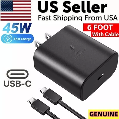 Cargador de pared súper rápido USB-C de 45 W + cable de 6 pies para Samsung Galaxy S20 S21 S22 S23 Foto 1 de 4