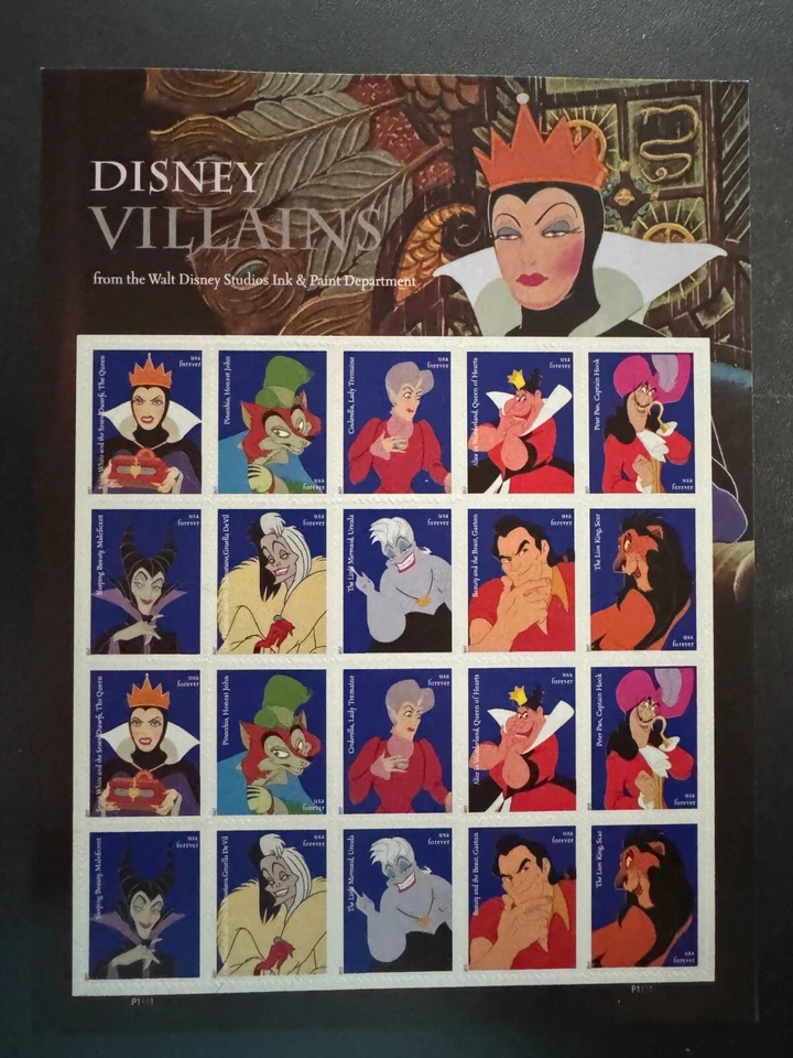Scott #5213-5222 Disney Villains Pane of 20 Forever Stamps M, NH (2017) - Image 1 of 1