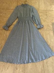 SHEINBlue Polkadot Elastic High Neck Puff Sleeve Cottagecore Modest dress Size M - Picture 1 of 7