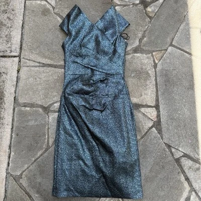 Vestido Rickie Freeman Teri Jon Mujer 4 Azul Cóctel Humo Metálico Glamour Noche Foto 1 de 4
