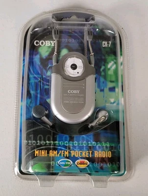 Coby Mini AM/FM DBBS Pocket Radio With Earphones & Neck Strap CX-7 New - Image 1 of 4