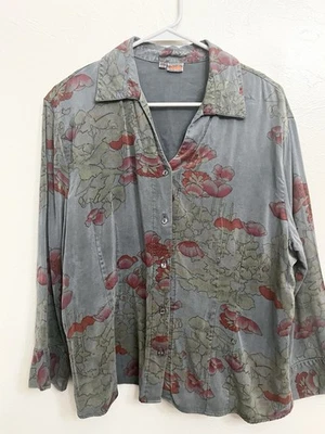 Camisa TIANELLO Talla XL Art To Wear Botón Frontal Diseño Floral Prenda Teñida Top Foto 1 de 4