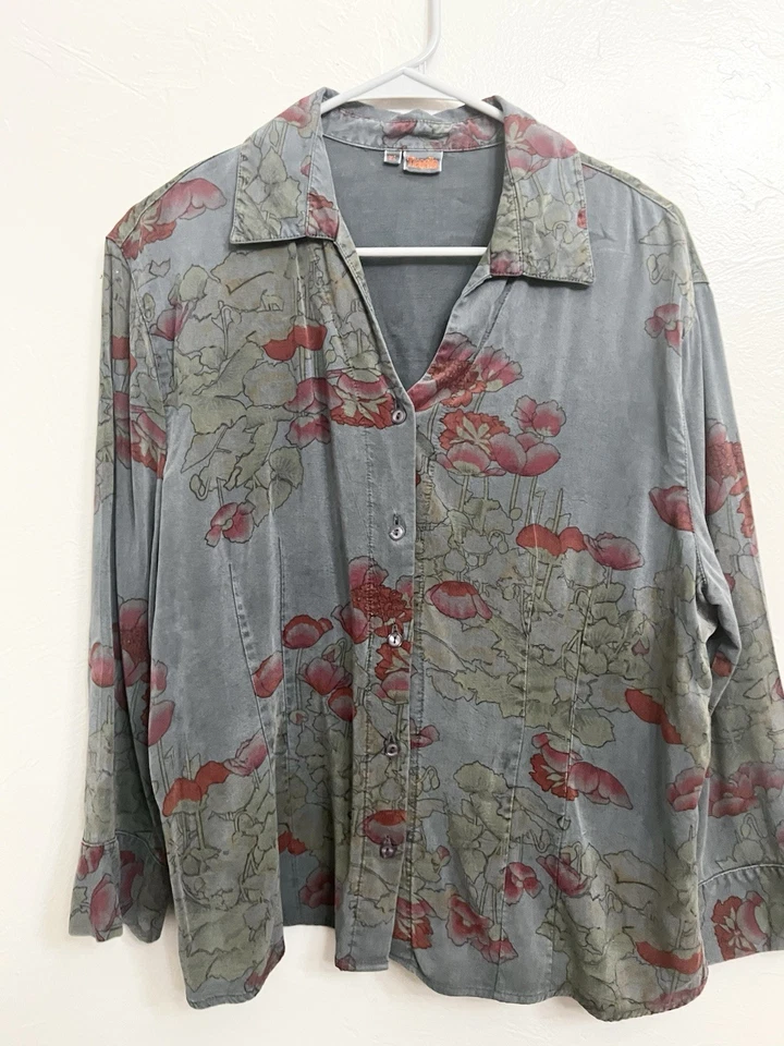 TIANELLO размер XL искусство носить кнопка спереди цветочный дизайн рубашка одежды окрашенный верх - Изображение 1 из 4