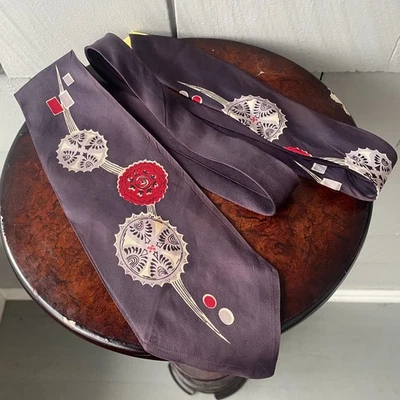 40-х годов винтажный синий серый красный белый мужской медальон печать галстук 54 x 4 как есть - Изображение 1 из 4