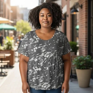 LuLaRoe Women's 3XL Gray & White Abstract Print Short Sleeve Tunic Top - Picture 1 of 8
