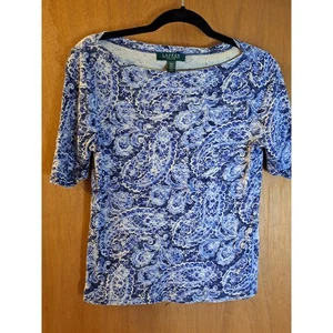 Blusa para mujer Lauren Ralph Lauren púrpura pasley talla PM - Imagen 1 de 7