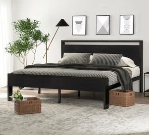 SHA CERLIN 14 Inch King Size Metal Platform Bed Frame with Wooden Headboard a... - Picture 1 of 8