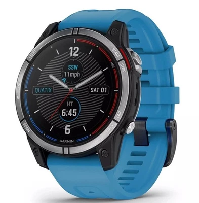 Garmin quatix 7 47mm Kunststoffgehäuse schwarz Silikonarmband blau - Bild 1 von 4