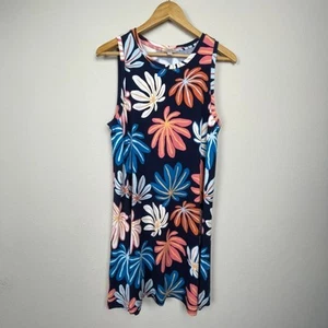 Vestido Loft Outlet Sin Mangas Talla L Azul Floral Jersey Tejido Resort Vacaciones - Imagen 1 de 4