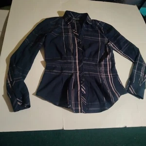 New York and company 7th avenue blue plaid button up shirt XS women's - Picture 1 of 7
