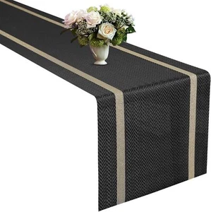 Woven Vinyl Table Runner Black Table Runner Woven with Golden Threads 90Inche... - Picture 1 of 9