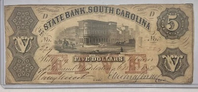 Five Dollar Bill 1859 South Carolina $5 Bank Note Paper Money Civil War Era - Image 1 of 4