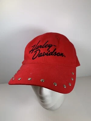 Sombrero con tachuelas Harley Davidson rojo negro plateado motociclista motocicleta ajustable para mujer” Foto 1 de 4