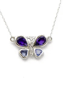 Colgante de mariposa y tanzanita de oro blanco de 14 K - Imagen 1 de 1
