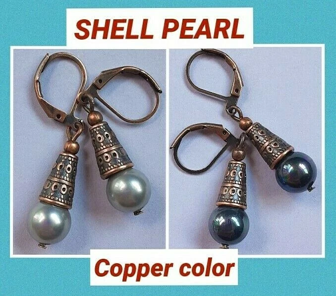 Pendiente gota cono cobre perla concha ELIGE color Foto 1 de 3