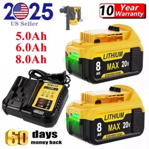 For DeWalt 20V 20 Volt Max 8.0AH Lithium Ion Battery DCB206-2 DCB205 DCB200-2 US - Picture 1 of 31