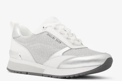 New Michael Kors Allie Stride Extreme Glitter Chain-Mesh Trainer Silver sneakers - Image 1 of 4