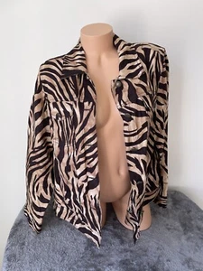 Womens 100% Linen Animal Print Shacket Size 1X Jacket Blazer Tiger Brown Cute - Picture 1 of 11