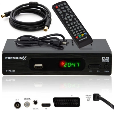 PremiumX FullHD Digitaler DVB-T2 terrestrischer TV Receiver USB SCART HDMI Kabel - Bild 1 von 4