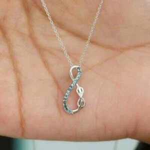 1Ct Round Cut Blue Topaz Infinity Pendant 14K White Gold Finish 18'' Free Chain - Picture 1 of 4