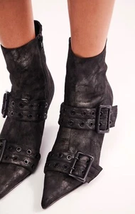 Free People Jeffrey Campbell Deja Vu Buckle Boots Black Matte Distressed 9.5 NEW - Picture 1 of 11