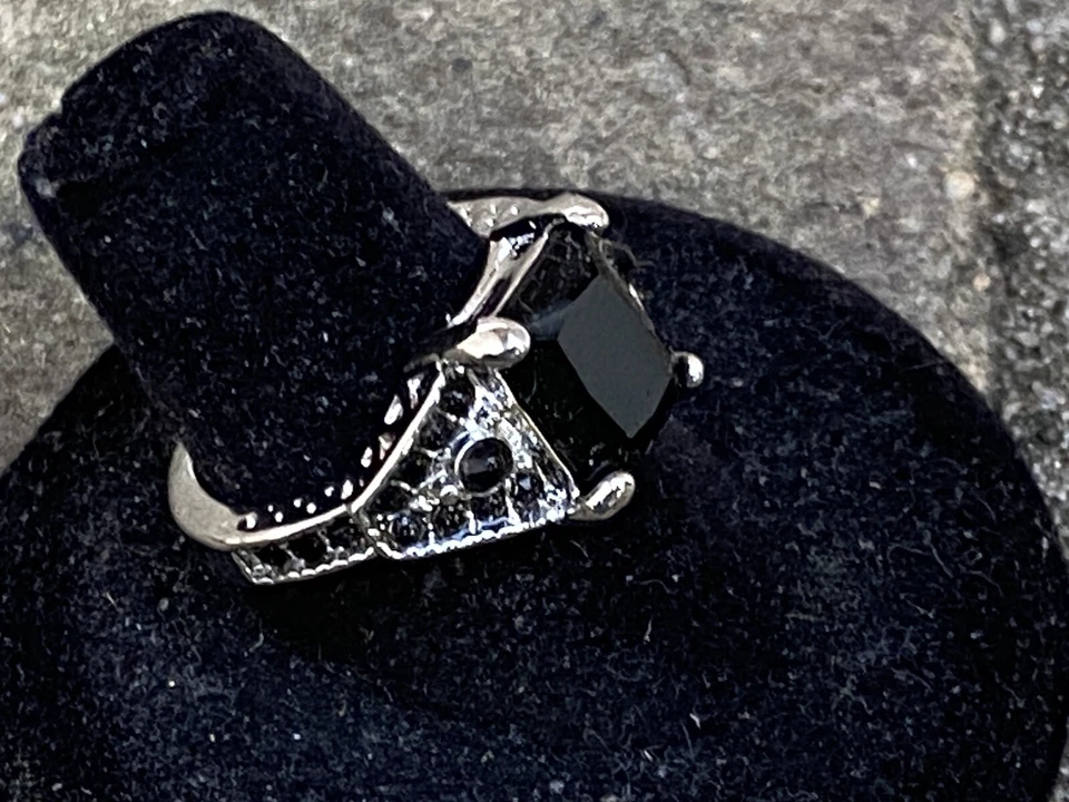 Moda Anillo Cuadrado Ónix Negro Circón Plata Sólida Relleno Joyería Regalo Talla 7.5 Foto 1 de 4