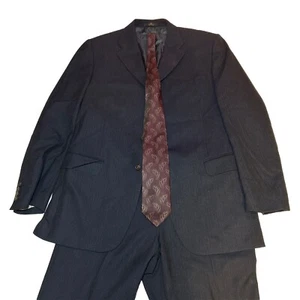 VTG Valentino Men's 2 Piece Black Pinstripes Wool Suit 44R / Pants 36x31 & Tie - Picture 1 of 24