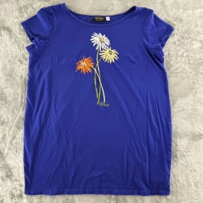 Bob Mackie T-Shirt Dress Womens 2X Floral Embroidery Blue Short Sleeve Pullover - Image 1 of 4