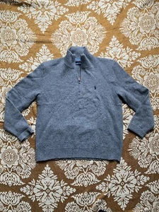 Vintage 80s Men’s L Ralph Lauren Zip Up Lambs Wool Sweater  - Picture 1 of 11