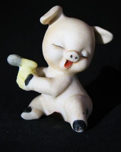Vtg Miniature Enesco Porcelain Anthropomorphic Sitting Happy Pig Figurine - Picture 1 of 11