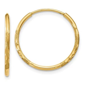 14k Yellow Gold 1.25mm Diamond-cut Endless Hoop Earrings L-17 mm, W-17 mm - Picture 1 of 4