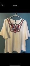 Women’s Summer  Short Sleeve Embroidery Blouse Ladies Shirts Size L Light White