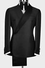 Mens 2 Piece Suit Black Cotton Tuxedo Style Shawl Lapel Office Wear Outfit