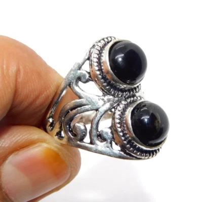 Anillo de ónix negro natural tamaño 5,5 plata esterlina plateado anillo de pi... - Imagen 1 de 4