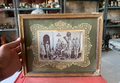 Antique Handmade Black & White Lord Rama Sita Hanuman Painting Wooden Framed - Image 1 of 4