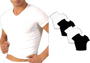 T-Schirt Essendo Uomo Collo a V in Cotone Elasticizzato Bielastico 4 PZ B4301 - Picture 1 of 11