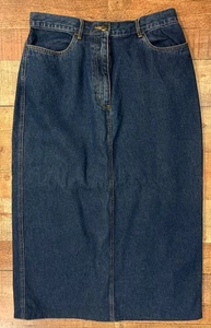 L.L Bean Women's Vintage Dark Wash 100% Cotton USA Made Denim Midi Skirt Size 12 - Picture 1 of 8