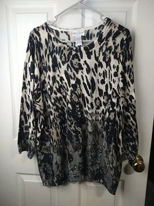 Rebecca Malone Womens Black Acrylic Animal Print Bling Knit Sweater Plus Size 2X - Foto 1 di 9