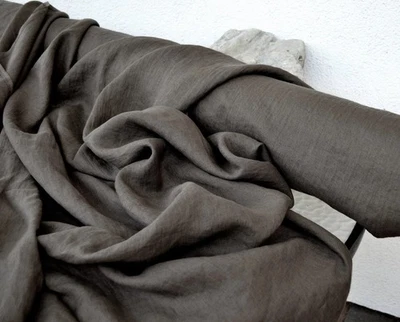 Dark Taupe Linen Fabric – Sold by the Yard | For Sewing, Upholstery & Home Décor - Image 1 of 4