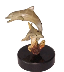 SPI Gallery: 2 Dolphins Swimming+Corrals Cast In Last Wax Brass On Marble Base . - Bild 1 von 19