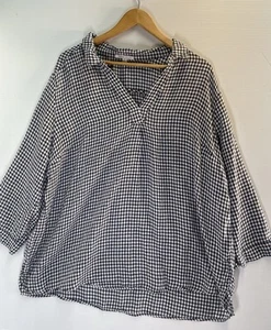 Suzanne Grae Linen Pullover 3/4 Sleeve Blue & White Check Blouse Size 20 - Bild 1 von 14