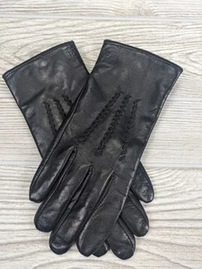 Ralph Lauren Leather Gloves Women Black Large Lined Quiet Luxury Monogram - Picture 1 of 9