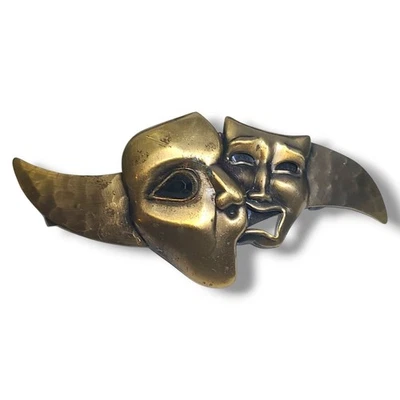 Máscara de drama de teatro vintage de los 80 pasador francés pinza para el cabello máscara tono dorado Foto 1 de 4