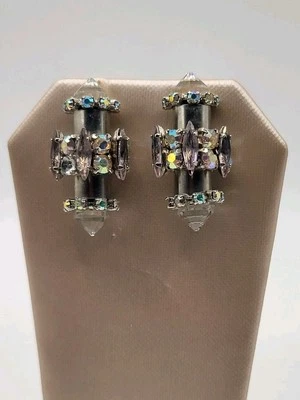 ELIZABETH COLE Rocket Jewel Unique Earrings Geometric Pointed Crystals Pierced - Image 1 of 4