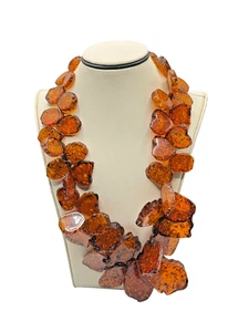 Chunky Imitation Amber Resin Nugget Necklace Double Strand Statement Piece - Picture 1 of 5