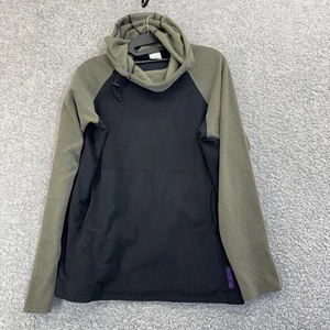 Melanzana Hoodie Womens Large Black Green Micro Grid Fleece Pullover Raglan - Picture 1 of 6